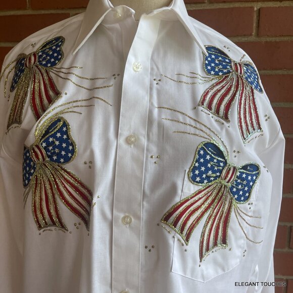 Womens USA Patriotic White Button-Up S / M US Flag Handcraft Vintage Y2K Western - Picture 4 of 15